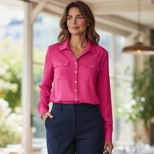 Vintage Pink Silk Blouse Classic Old Money Barbiecore Career Natural Fibers 14